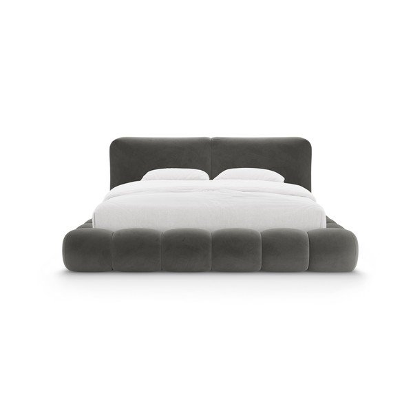 Ciemnoszare tapicerowane łóżko dwuosobowe ze schowkiem i stelażem 180x200 cm Solange – Micadoni -image-4