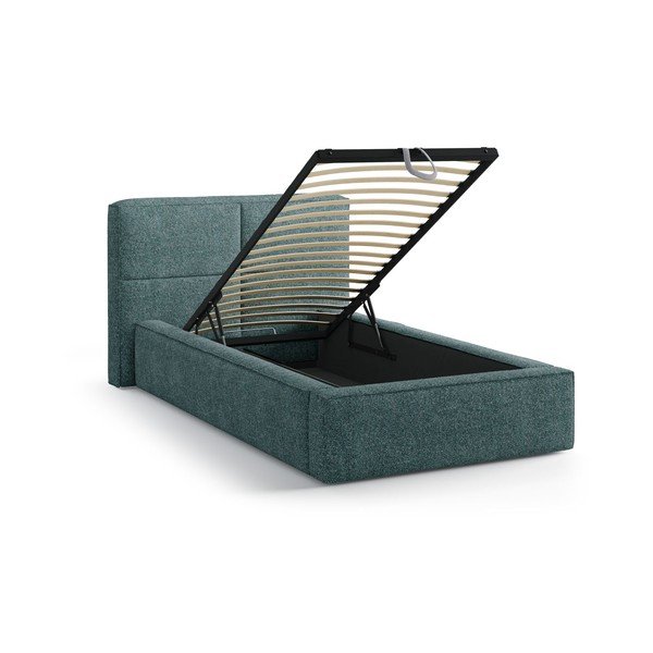 Turkusowe tapicerowane łóżko jednoosobowe ze schowkiem i stelażem 90x200 cm Darren – Micadoni -image-2