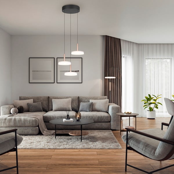 Lampa wisząca LED  w czarno-biało-złotym kolorze ze ściemniaczem i szklanym kloszem ø 35 cm Celeste – Trio-image-1