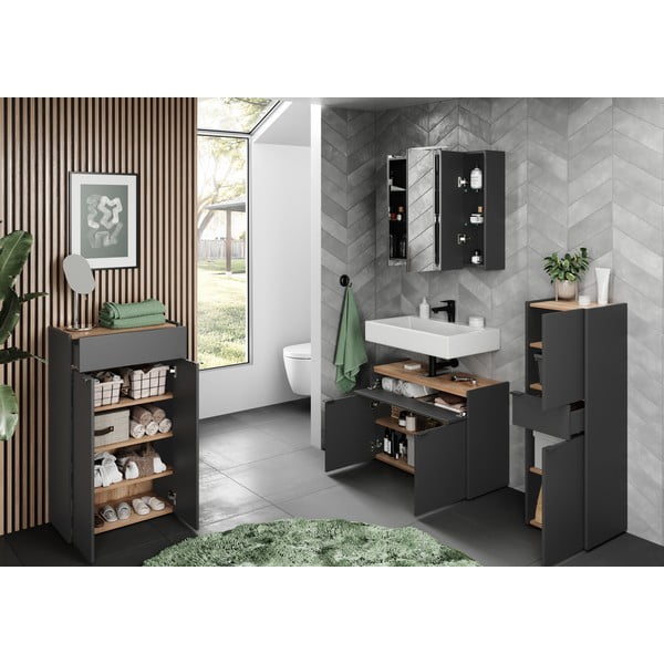 Antracytowa wysoka szafka łazienkowa 34x111 cm Forano – Germania-image-4