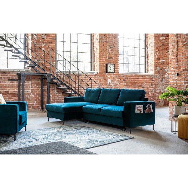 Ciemnoturkusowy aksamitny rozkładany narożnik (lewostronny) Lofty Lilly – Miuform-image-4