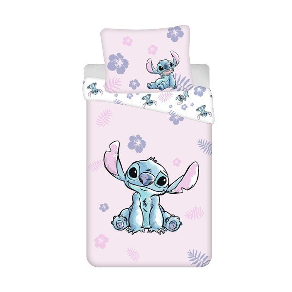 Jasnoróżowa bawełniana pościel dziecięca jednoosobowa 140x200 cm Lilo & Stitch "Pink" – Jerry Fabrics