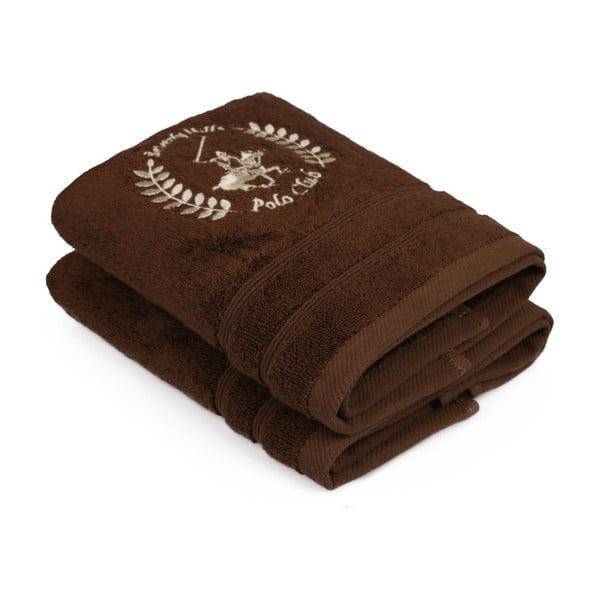 Zestaw dwóch brązowych ręczników Beverly Hills Polo Club, 66x41 cm