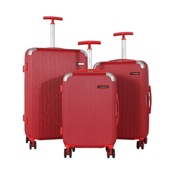Zestaw 3 czerwonych walizek na kółkach Travel World Ebby