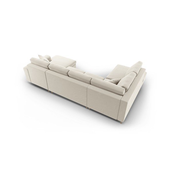 Beżowy aksamitny rozkładany narożnik ze schowkiem (lewostronny/w kształcie litery U) Kyoto – Cosmopolitan Design-image-4