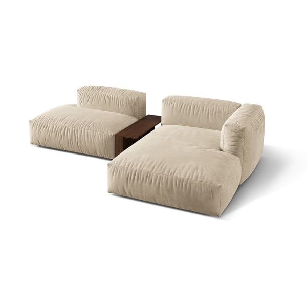 Beżowy aksamitny narożnik modułowy (prawostronny/z szezlongiem) Martina – Micadoni -image-2