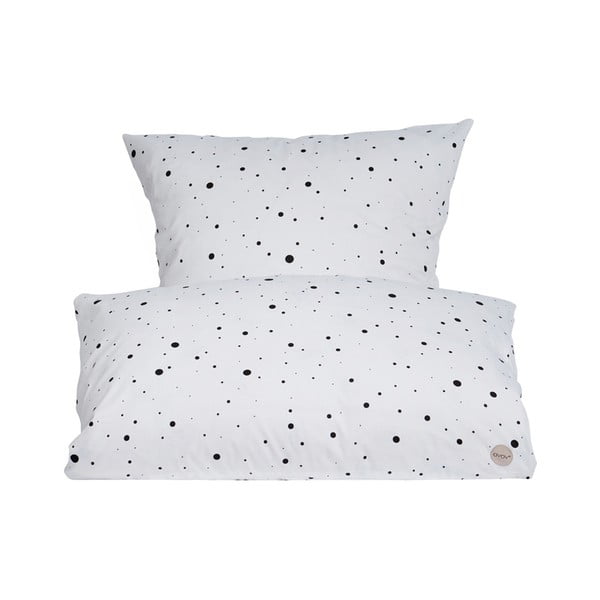 Zestaw białej poszwy na kołdrę i poduszki z bawełny organicznej OYOY Dot, 200x140 cm