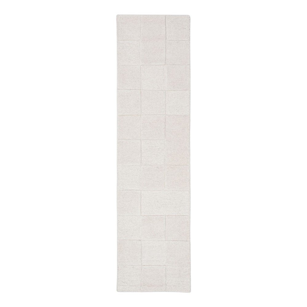 Wełniany chodnik tkany ręcznie w kolorze kości słoniowej 60x230 cm Checkerboard – Flair Rugs