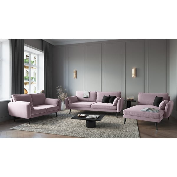 Jasnoróżowa aksamitna sofa z czarnymi nogami Kooko Home Lento, 158 cm-image-1