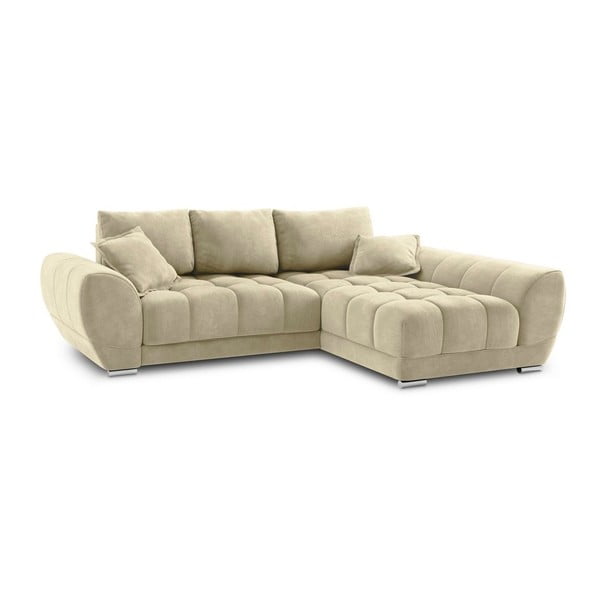 Beżowy rozkładany narożnik z aksamitnym obiciem Windsor & Co Sofas Nuage, prawostronny-image-2