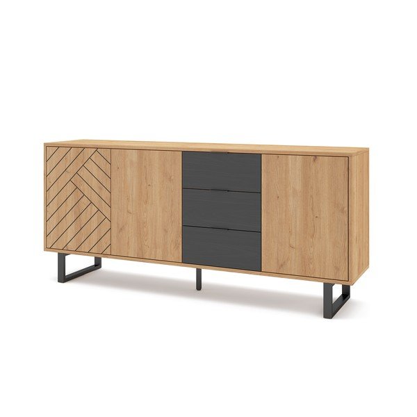Antracytowo-naturalna niska komoda w dekorze dębu 180x80 cm Madona – Marckeric-image-2