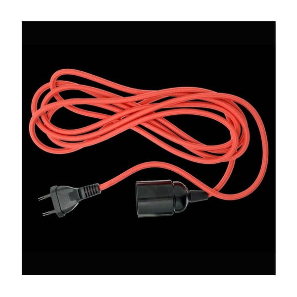 Kabel pokryty materiałem z oprawką i wtyczką, czerwony, 3 m