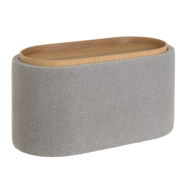 Jasnoszary puf z materiału bouclé – Casa Selección-image-2