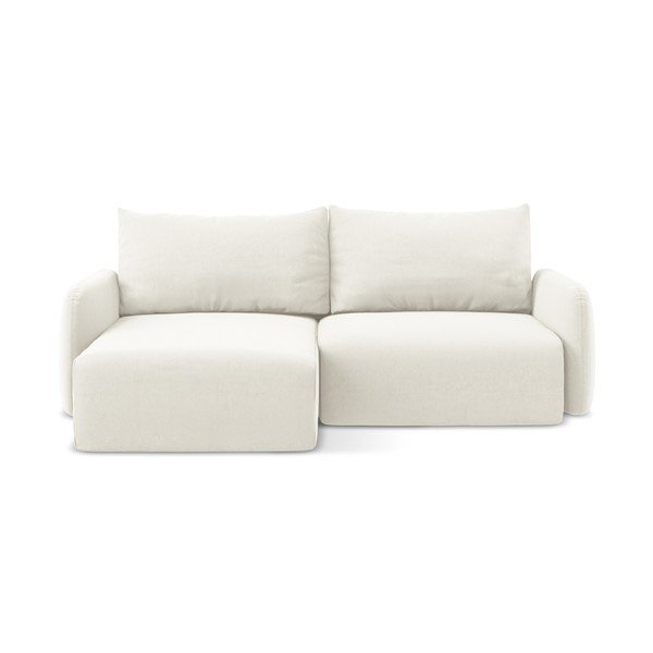 Kremowy aksamitny rozkładany/ze schowkiem narożnik (lewostronny/z szezlongiem) Kalena – Makamii