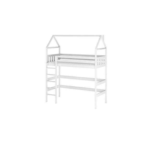 Białe podwyższone łóżko dziecięce z drewna sosnowego w kształcie domku 80x160 cm Gloria – Lano Meble