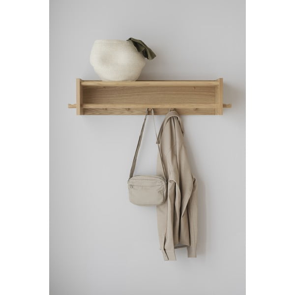 Naturalny wieszak ścienny z litego drewna dębowego z półką Hillmond – Rowico-image-1