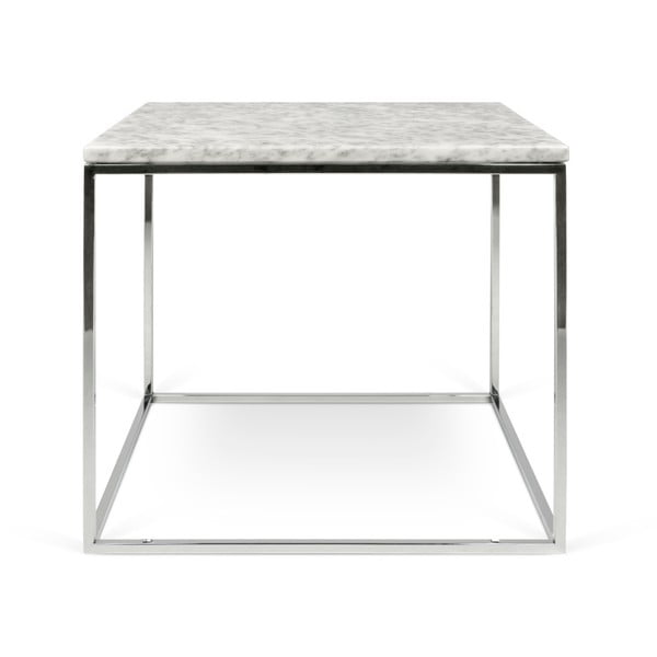 Biały stolik marmurowy z chromowanymi nogami TemaHome Gleam, 50x50 cm