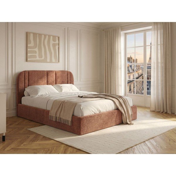 Różowe tapicerowane łóżko dwuosobowe ze schowkiem ze stelażem 180x200 cm Sidney – Bobochic Paris-image-1