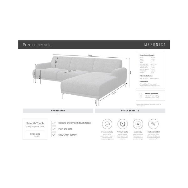 Jasnobeżowa sofa narożna MESONICA Puzo, prawy róg-image-4