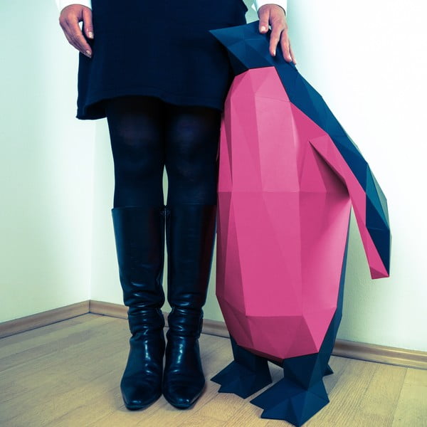 Papierowa rzeźba Pingwin XL, czarno-różowa
