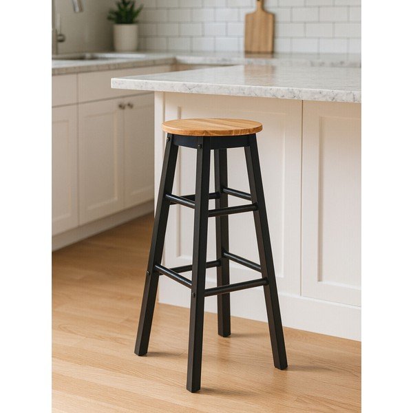 Czarny/w naturalnym kolorze hoker z litego drewna kauczukowego (wysokość siedziska 74 cm) Chester – Premier Housewares-image-1