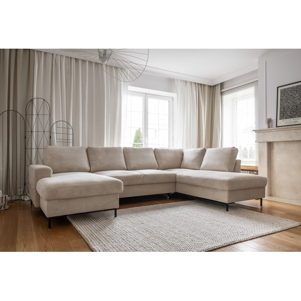 Beżowy sztruksowy rozkładany narożnik (prawostronny) Lofty Lilly – Miuform-image-3