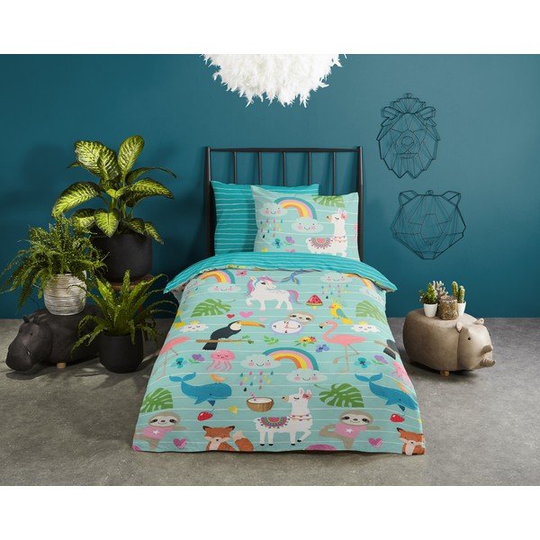 Niebieska bawełniana pościel dziecięca jednoosobowa 140x200 cm Festen – Good Morning-image-1