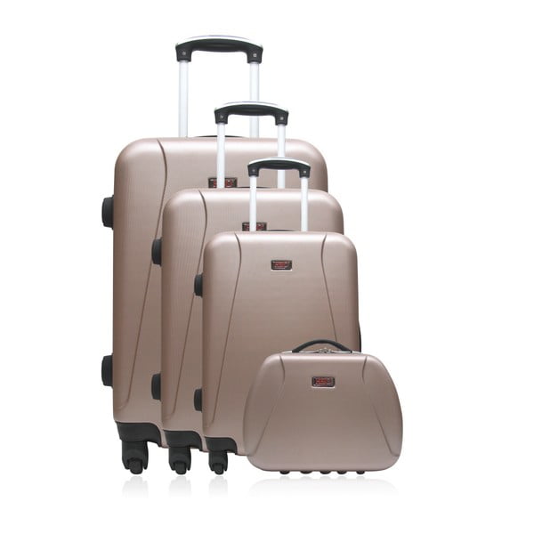 Komplet 3 różowych walizek na kółkach i kuferka na kosmetyki Hero Travel