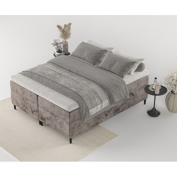 Brązowe łóżko boxspring ze schowkiem 180x200 cm Araya – Maison de Rêve-image-3