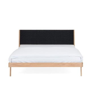 Łóżko z litego drewna dębowego z czarnym zagłówkiem Gazzda Fawn, 180x200 cm