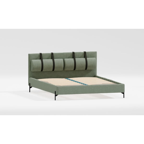 Zielone tapicerowane łóżko dwuosobowe ze stelażem 160x200 cm Tulsa – Ropez