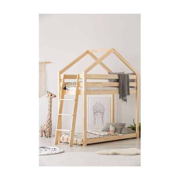 Łóżko piętrowe w kształcie domku z drewna sosnowego Adeko Mila DMPB, 80x190 cm