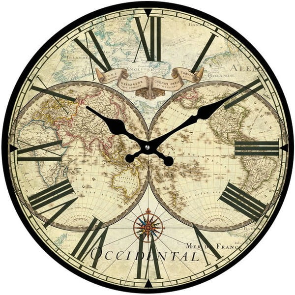 Szklany zegar Mapa, 30 cm