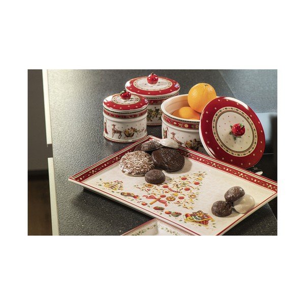 Czerwono-beżowy półmisek z motywem świątecznym Villeroy & Boch, 40x27,5 cm-image-2