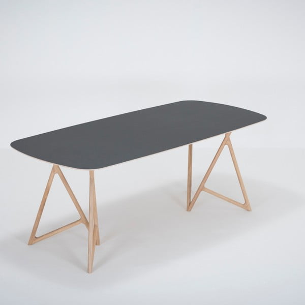 Stół z litego drewna dębowego z czarnym blatem Gazzda Koza, 200x90 cm