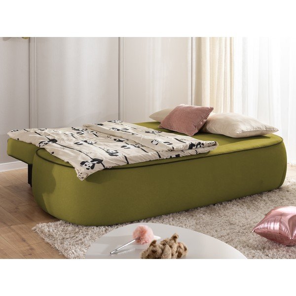 Zielona/ciemnozielona aksamitna rozkładana/ze schowkiem sofa dla dzieci 210 cm Saga – Ropez-image-3