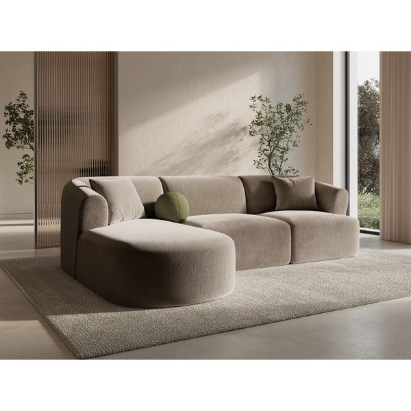 Jasnobrązowy aksamitny narożnik (lewostronny/z szezlongiem) Campi – Cosmopolitan Design-image-1