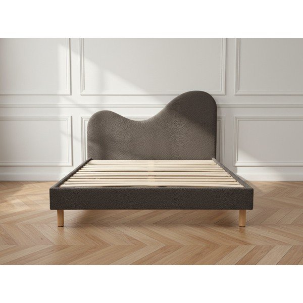 Brązowe tapicerowane tapicerowane łóżko dwuosobowe ze stelażem 160x200 cm Celina – Bobochic Paris-image-3