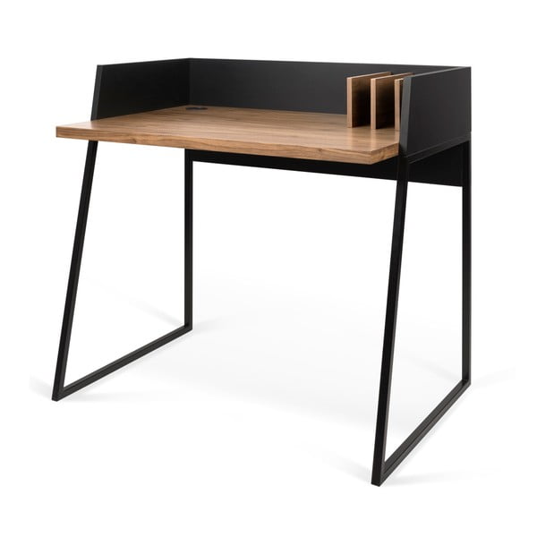 Czarne biurko z elementami z dekorem drewna orzecha TemaHome Volga Walnut-image-2