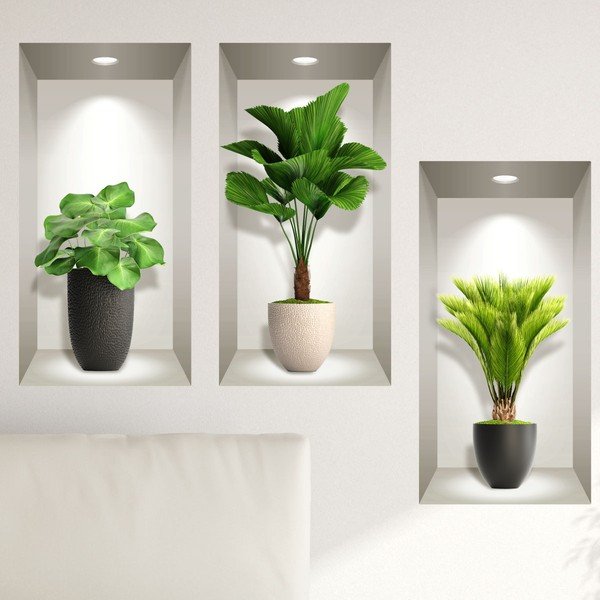 Komplet 3 naklejek ściennych 3D Ambiance Tropical Plants-image-1