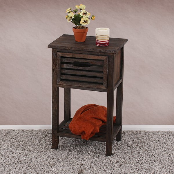 Brązowa szafka nocna na nóżkach Mendler Shabby-image-1