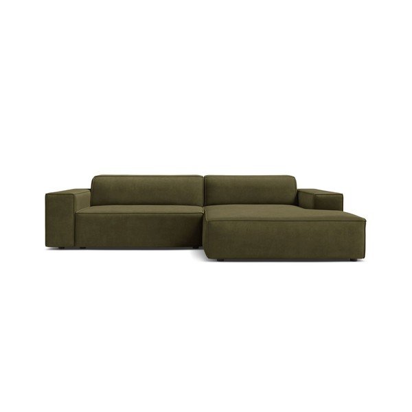 Aksamitny narożnik modułowy (prawostronny/z szezlongiem) w kolorze khaki Jodie – Micadoni -image-2