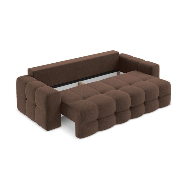 Brązowa rozkładana sofa z materiału bouclé 255 cm Milu – Makamii-image-4