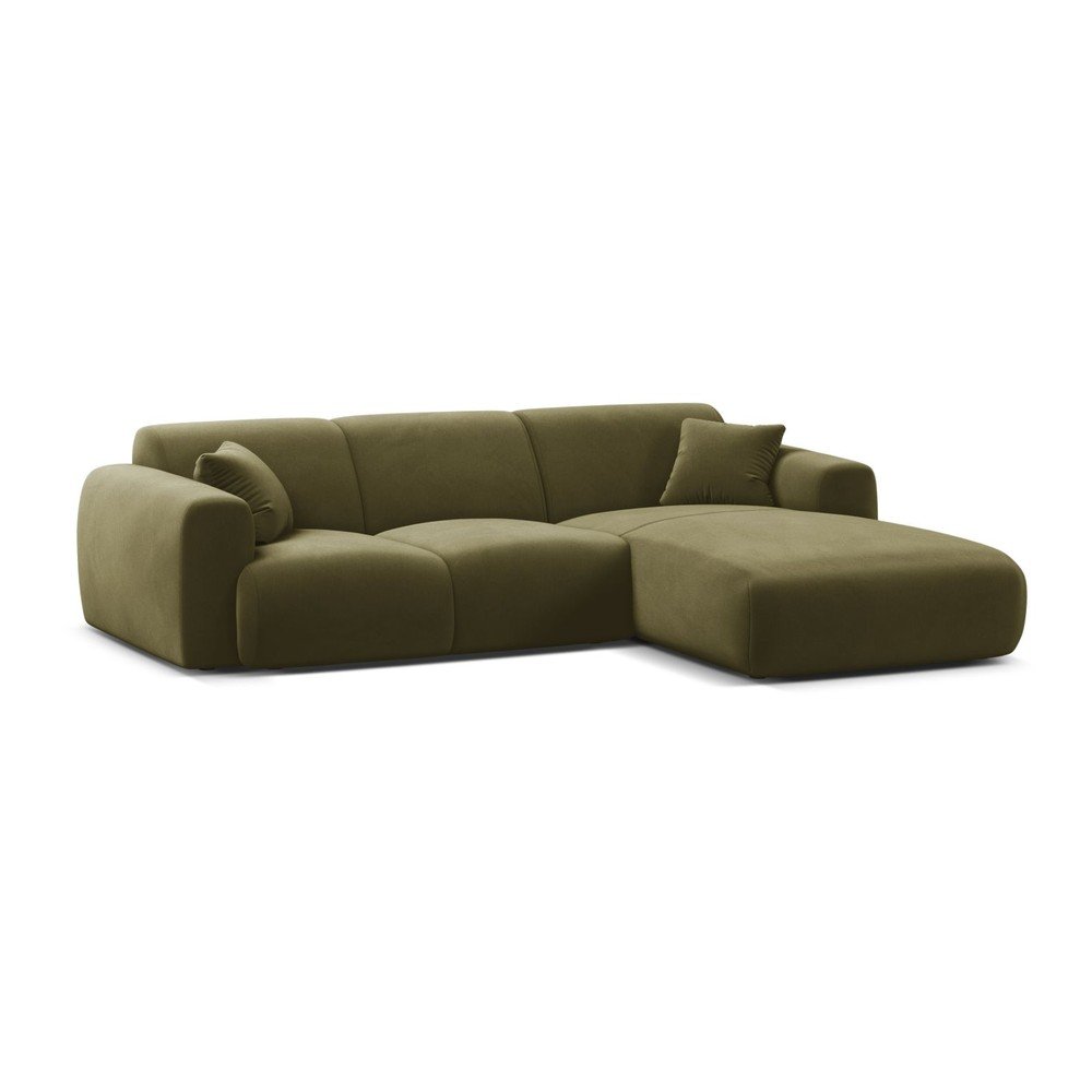 Aksamitny narożnik (prawostronny/z szezlongiem) w kolorze khaki Molino – Micadoni