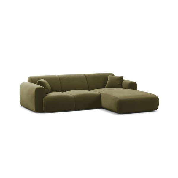Aksamitny narożnik (prawostronny/z szezlongiem) w kolorze khaki Molino – Micadoni 