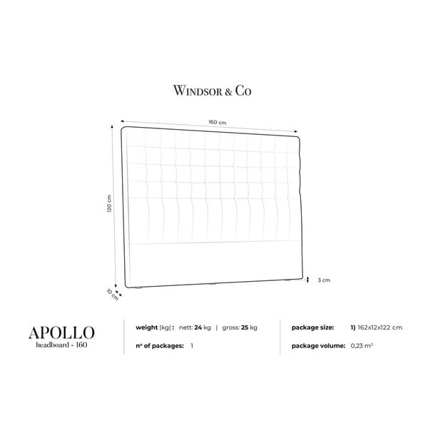 Ciemnoszary zagłówek z aksamitnym obiciem Windsor & Co Sofas Apollo, 160x120 cm-image-4