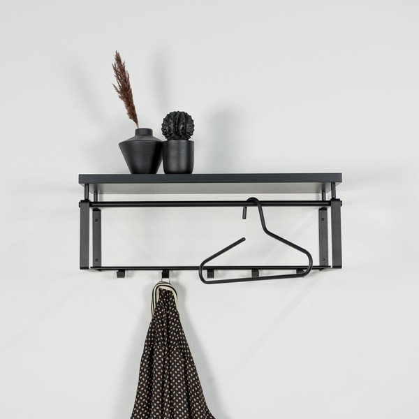 Czarny metalowy wieszak ścienny z półką 70 cm Rex – Spinder Design-image-3
