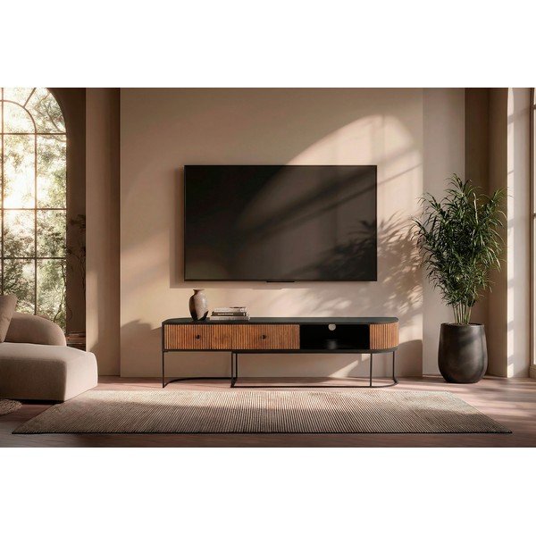 Szafka pod TV z litego drewna mango w naturalnym kolorze 160x45x40 cm Curve – MOME-image-1