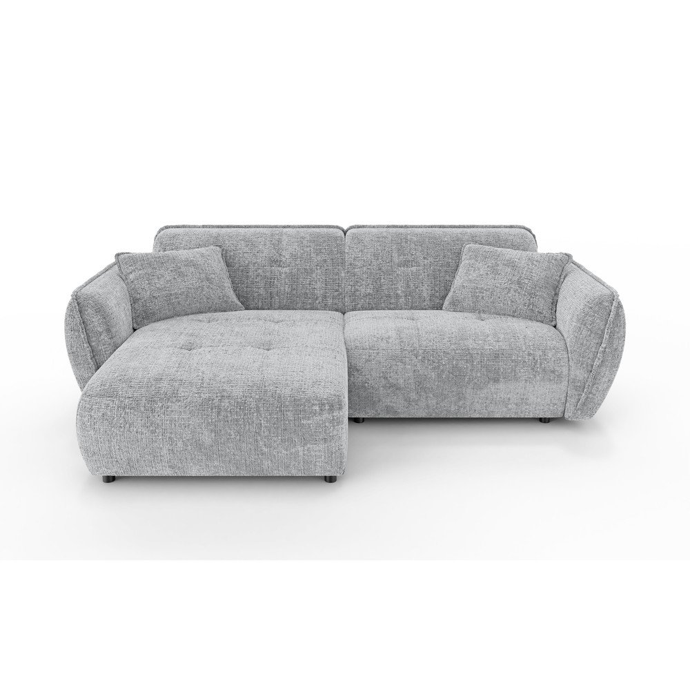 Jasnoszary narożnik z tkaniny szenilowej (lewostronny/z szezlongiem) Nelia – Ropez