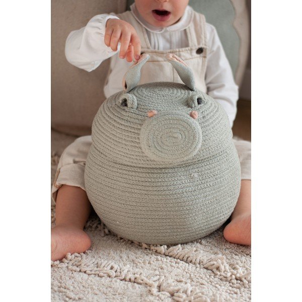 Jasnoszary tekstylny dziecięcy kosz na zabawki ø 25x30 cm Henry the Hippo – Lorena Canals-image-1